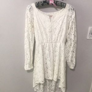 White floral lace dress with high-low hem